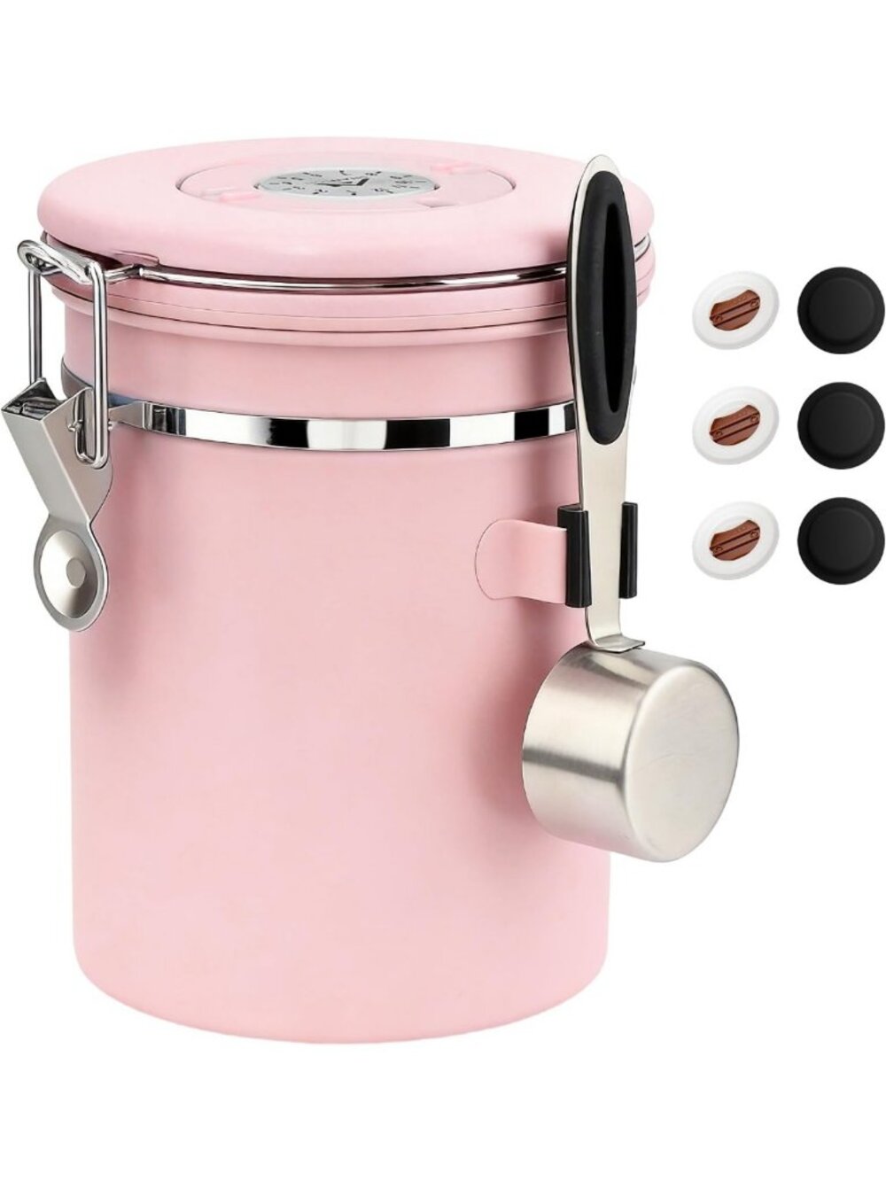 Airtight Stainless Steel Coffee Canister with Date Tracker & Scoop - 22oz, Pink